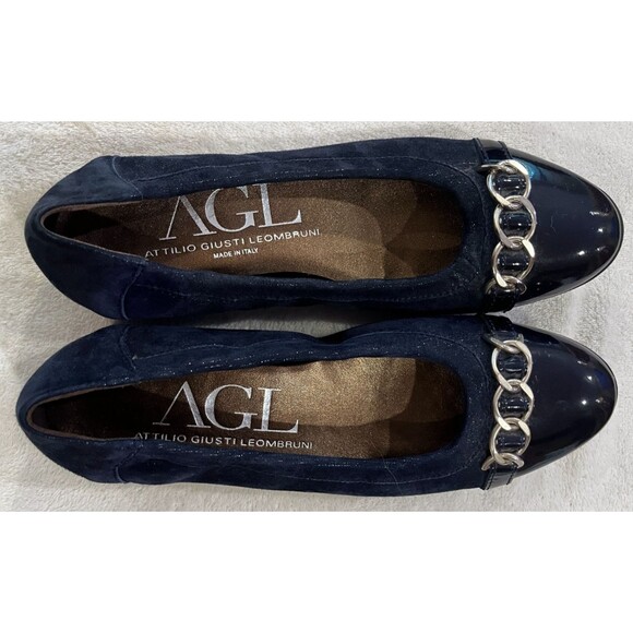 AGL Womens Shoes Chain Size 7.5-8.5 EU 38.5 Navy Blue Suede Leather Cap Toe Flat - Picture 6 of 11